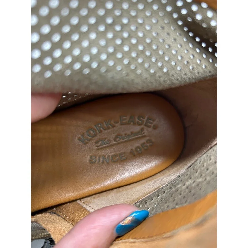 Kork-Ease Sherrill Womens Ankle Booties Beige Perforated Side Zip Block Size 9.5